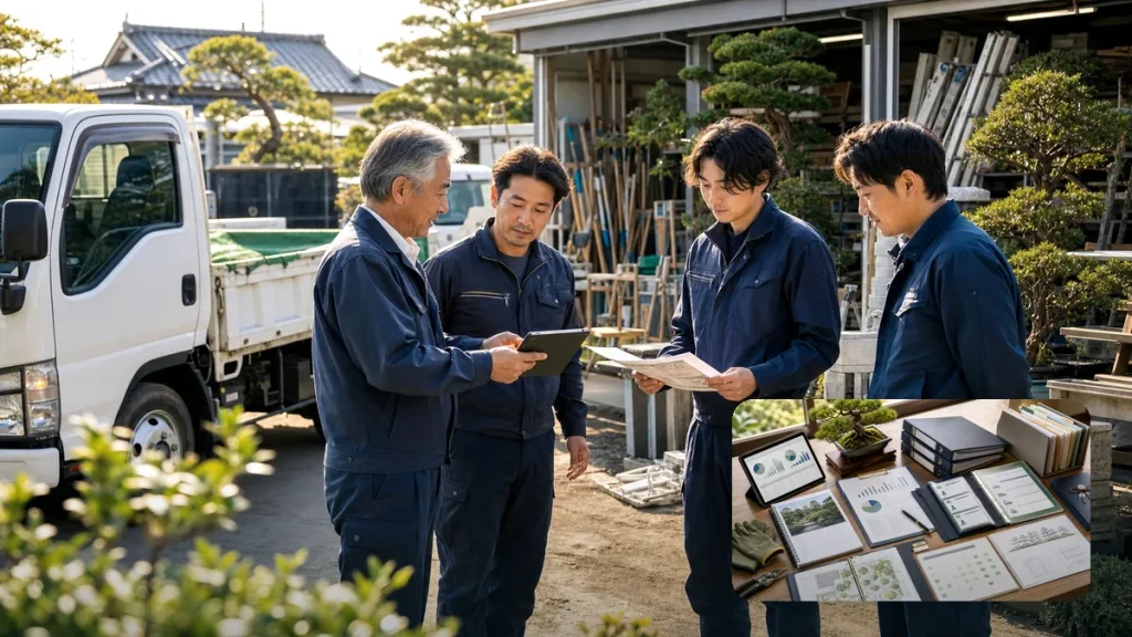 後継者不在や職人高齢化に悩む造園会社のM&Aで番頭承継、技能承継、地域信用を確認する現場ミーティング