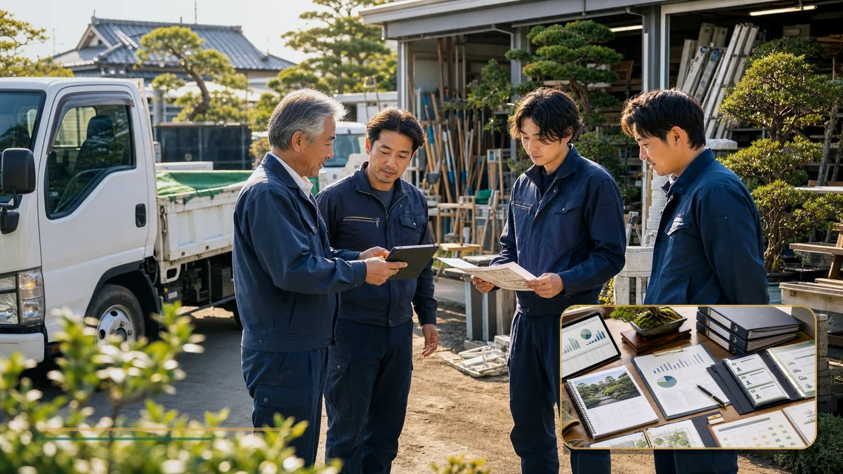 植木生産や圃場を持つ造園会社のM&Aで在庫、出荷先、置場、資料を整理して事業承継を検討する様子